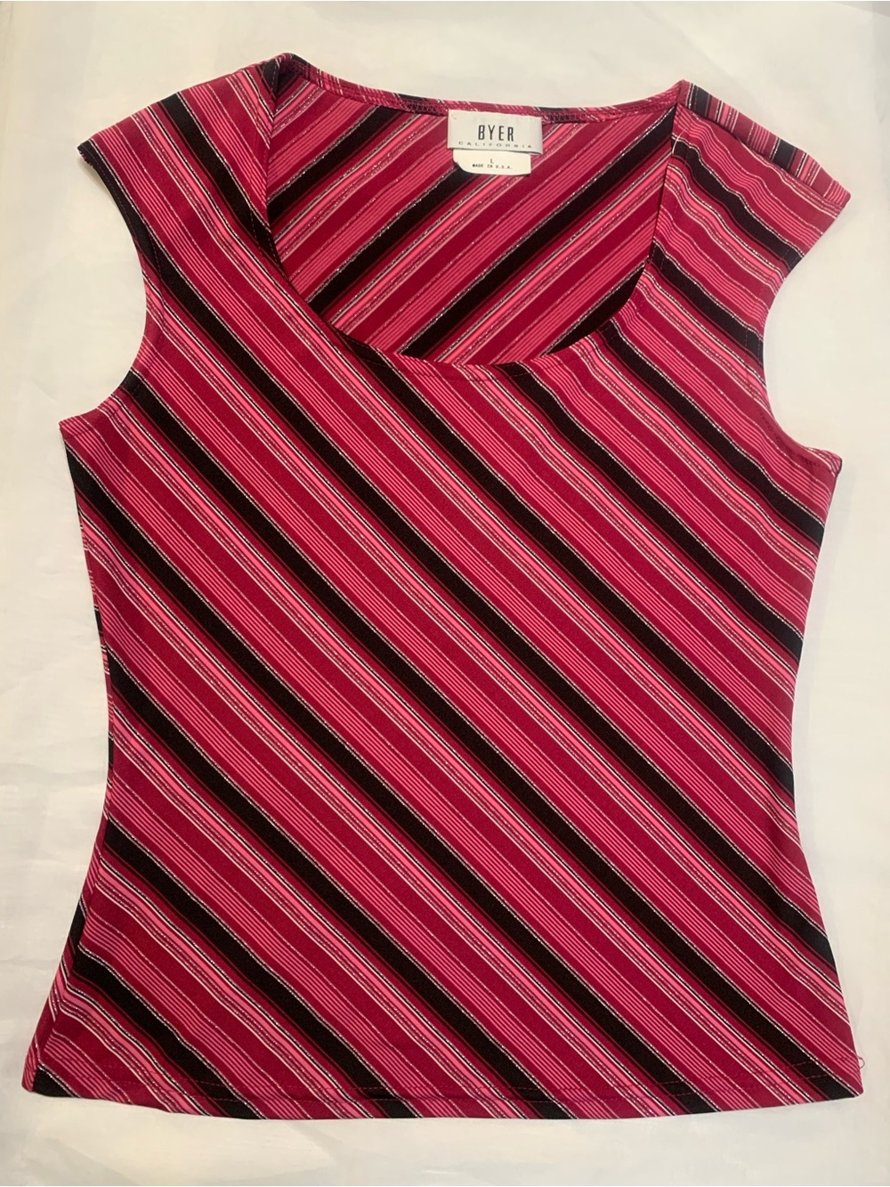 Byer California Pink and Black Diagonal Stripe Tank